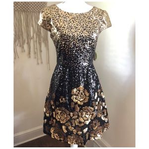 NWT Windsor Black Gold Floral Sequin Dress
